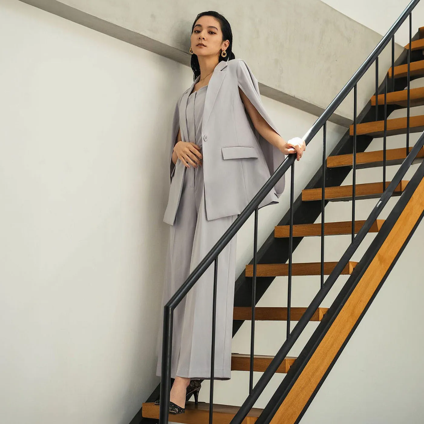 【結婚式】GIRL セットアップ くすみブルー Mサイズ 結婚式・お呼ばれ対応 | トロンプルイユワンピース - パーティー