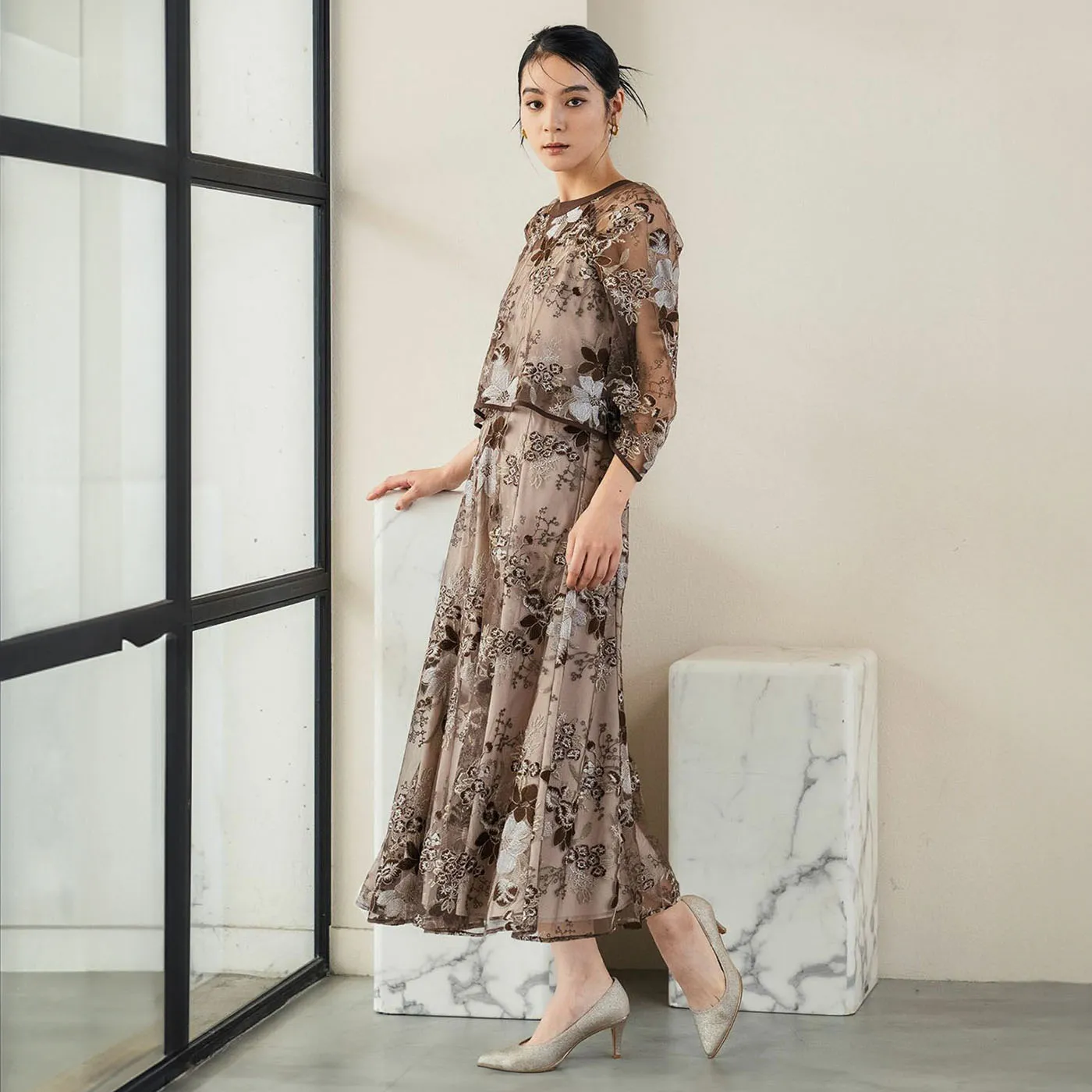 【新品】GIRLドレス　ワンピース　オケージョン GIRL DRESS FOR NOW ドレス レース×ドットチュールティアード