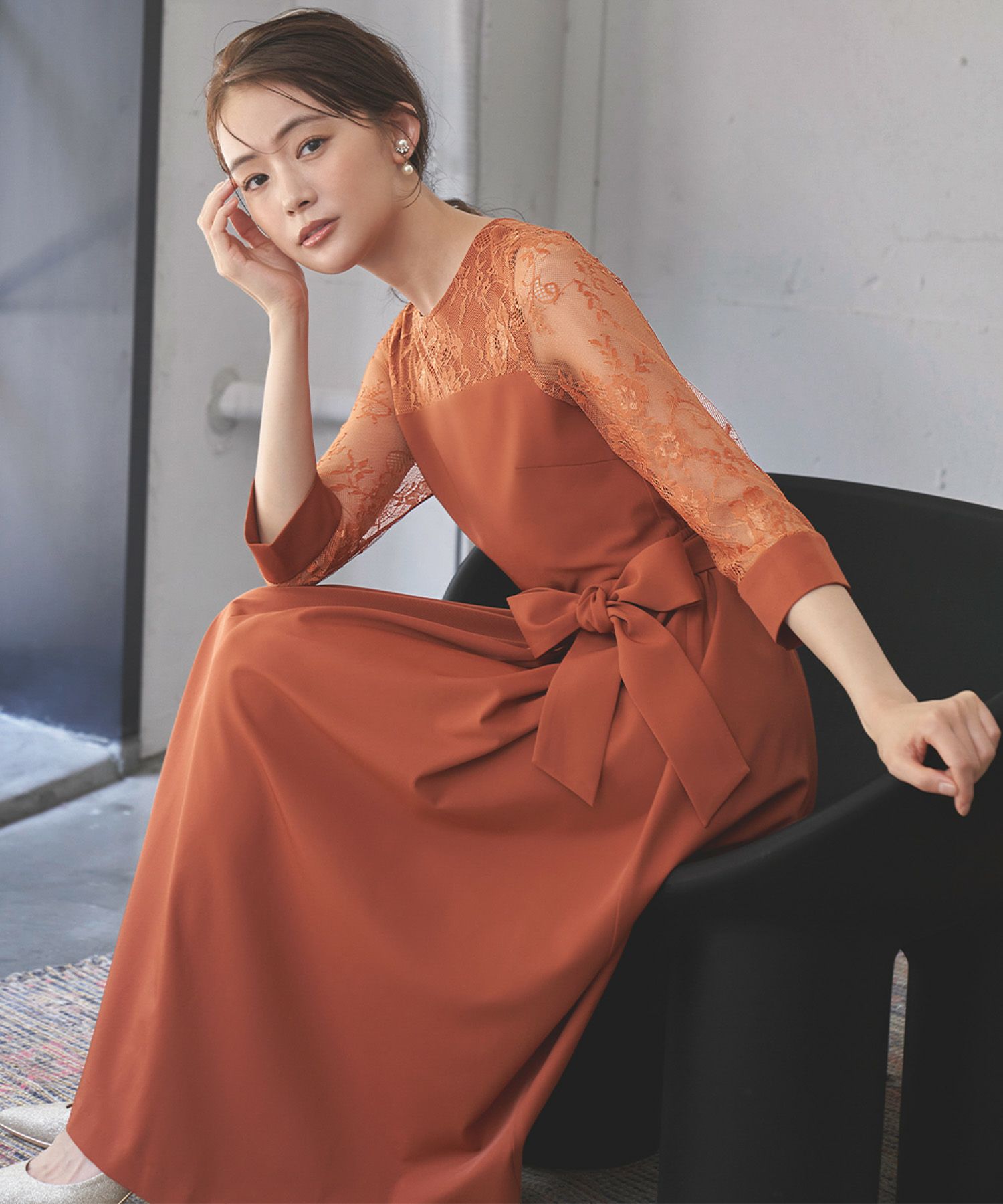 結婚式・お呼ばれ対応 | レーススリーブワンピース - パーティードレス 
