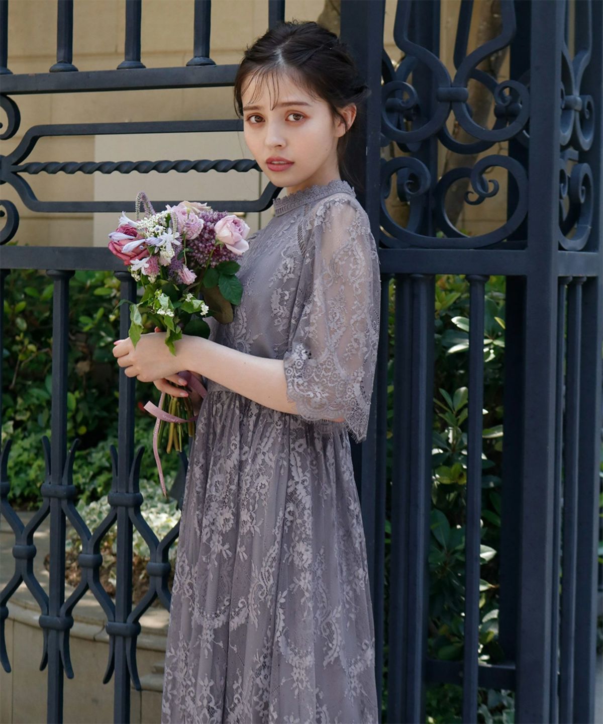 結婚式・お呼ばれ対応 | 総レースミモレ丈ワンピース - パーティー 