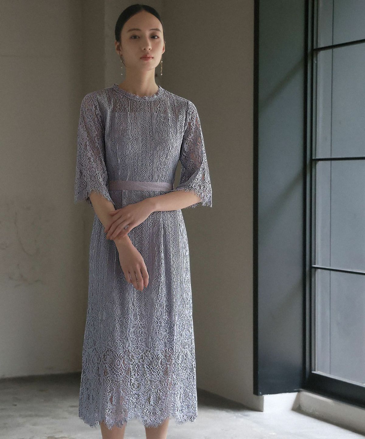 結婚式・お呼ばれ対応 | 総レースミモレ丈結婚式ワンピース