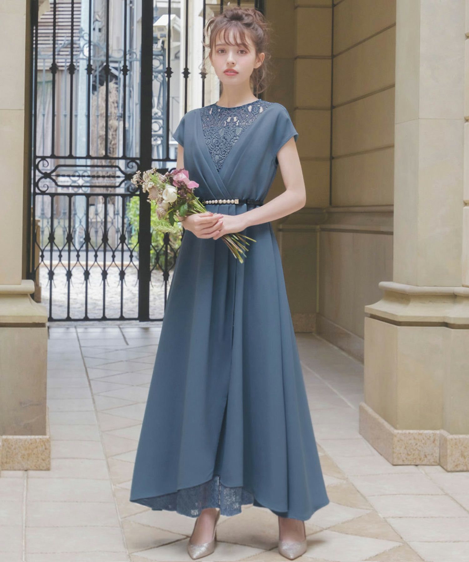 結婚式・お呼ばれ対応 | レース切替フレアワンピース - パーティー 