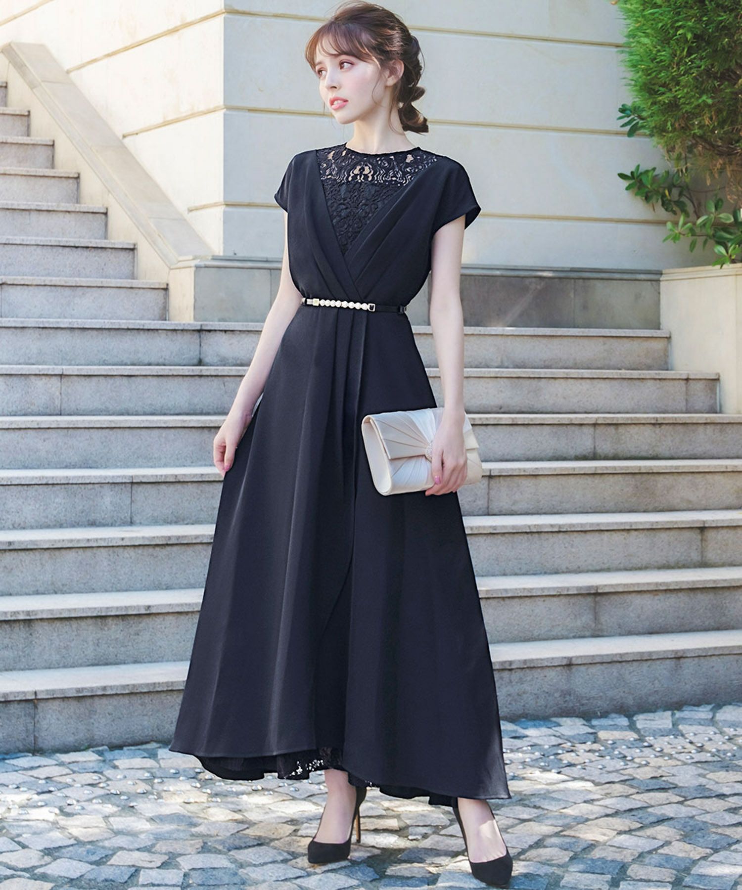 結婚式・お呼ばれ対応 | レース切替フレアワンピース - パーティー 