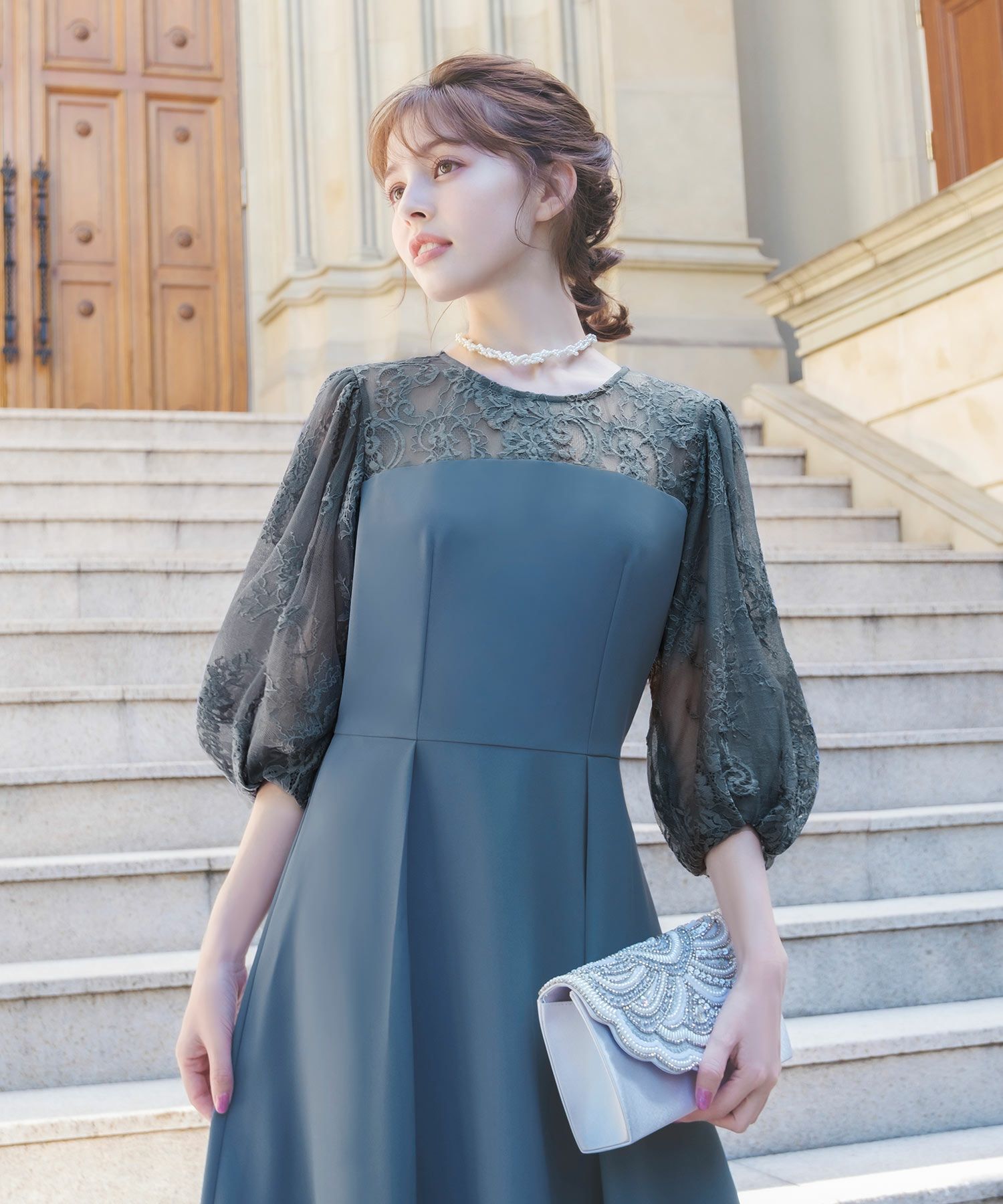 結婚式・お呼ばれ対応 | パフスリーブフレアワンピース - パーティー 