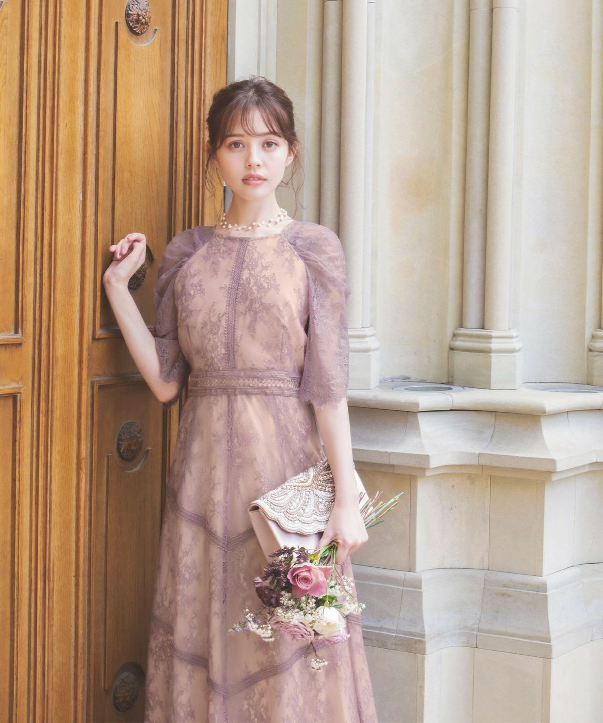 結婚式・お呼ばれ対応 | フラワー総レースフレアロング