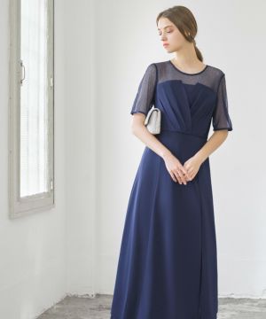 アシンメトリー ロングイブニングドレス フレア r-4857 結婚式・お呼ばれ対応 | ビスチェ風アシンメトリーワンピース