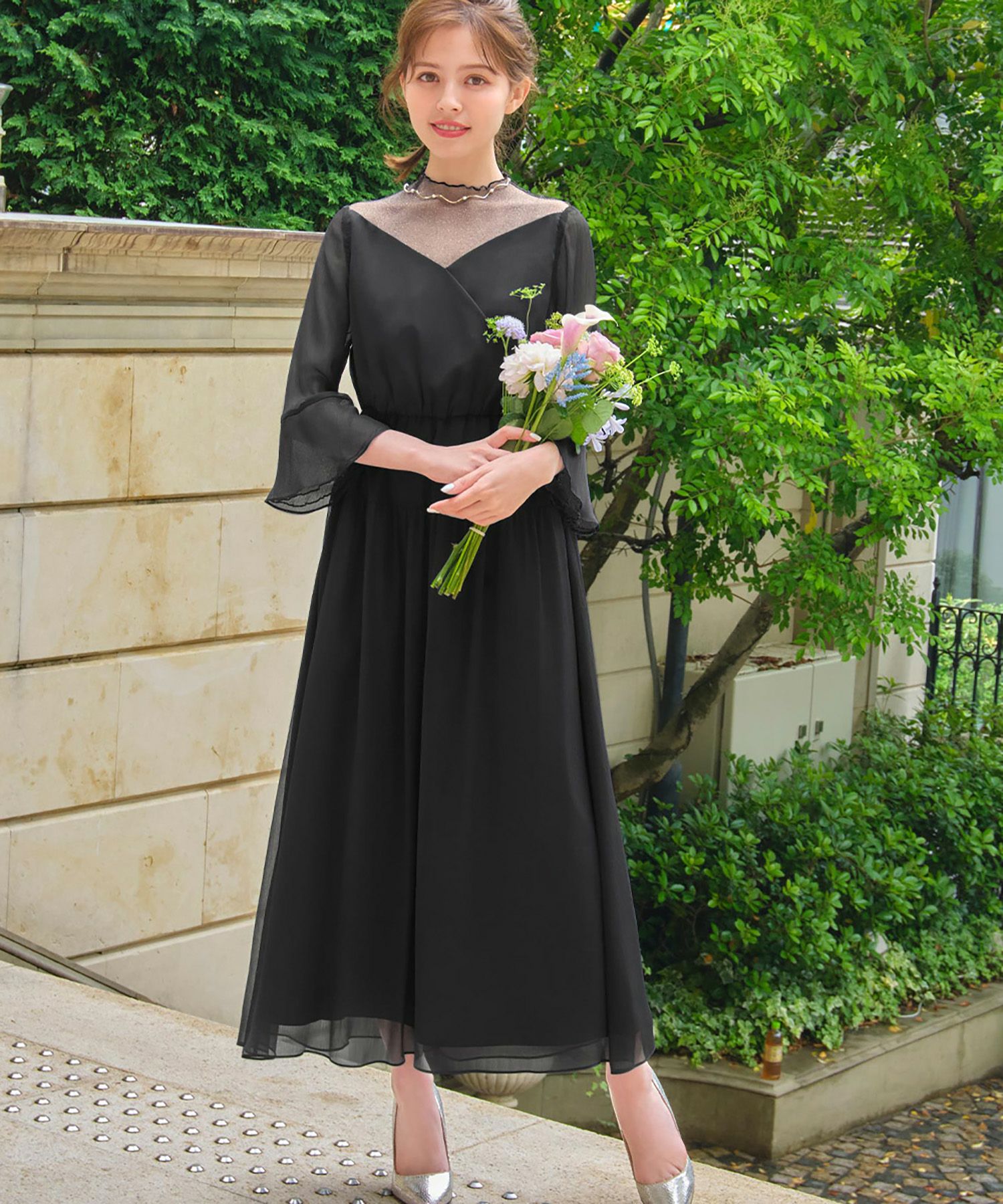 結婚式・お呼ばれ対応 | シフォン&ラメチュールワンピースドレス 