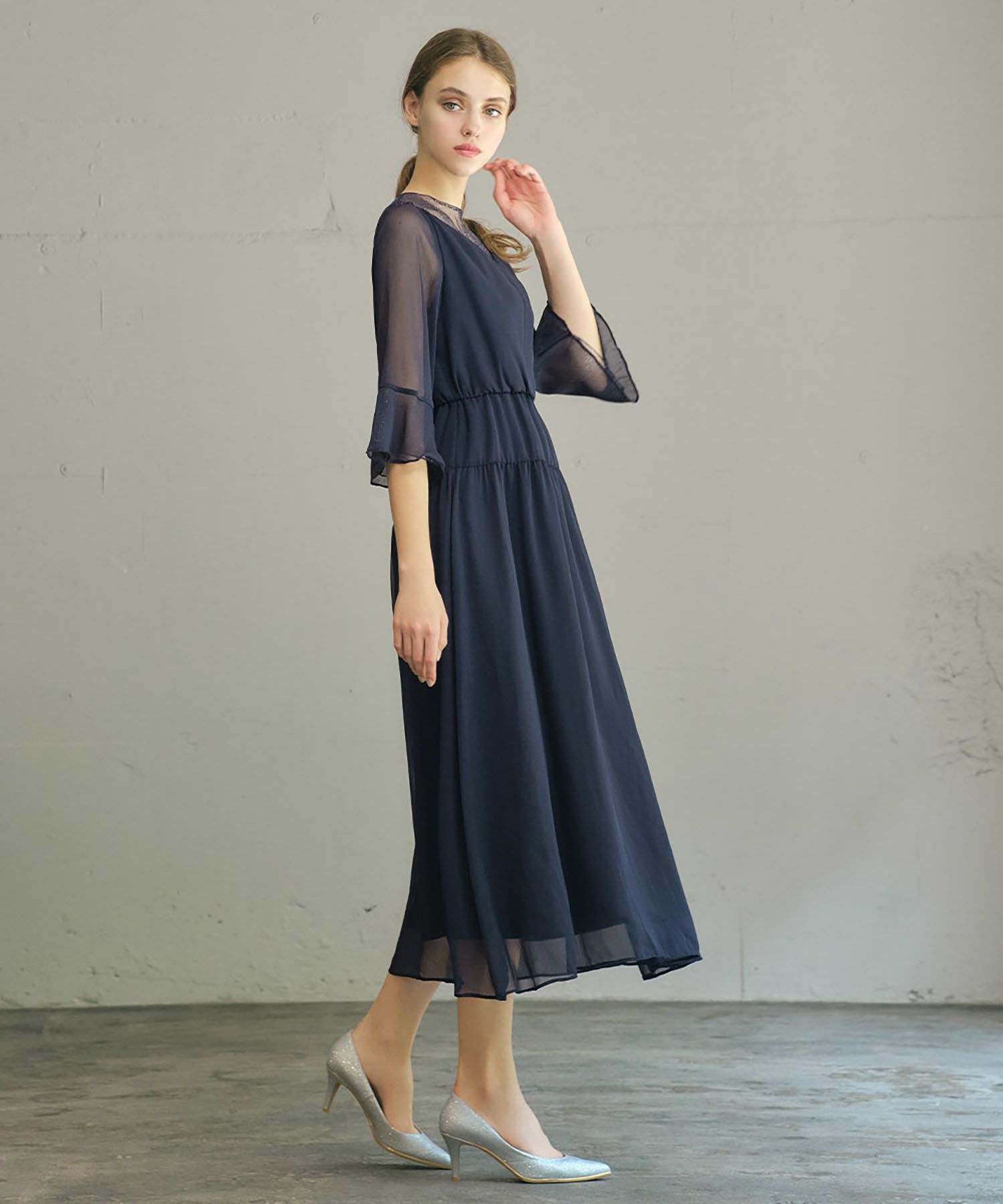 結婚式・お呼ばれ対応 | シフォン&ラメチュールワンピースドレス  