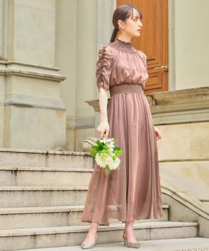 結婚式・お呼ばれ対応 | シフォンシャーリングハイネックドレス