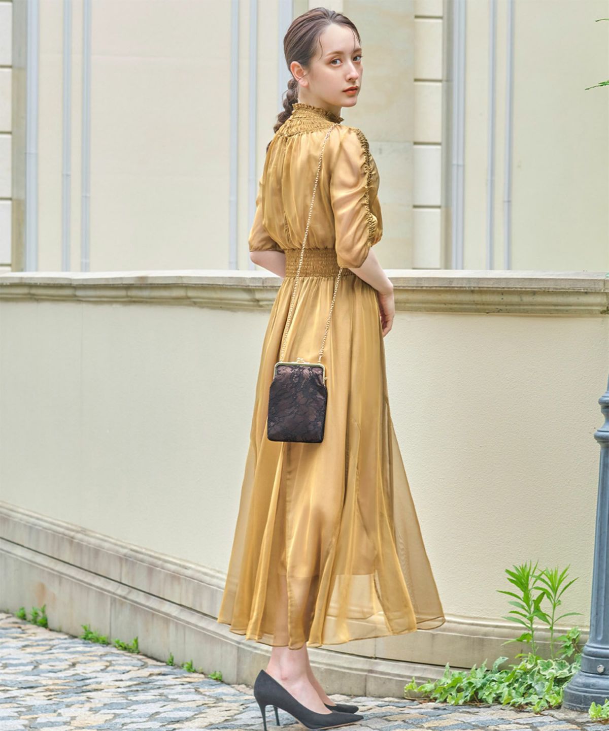 結婚式・お呼ばれ対応 | シフォンシャーリングハイネックドレス