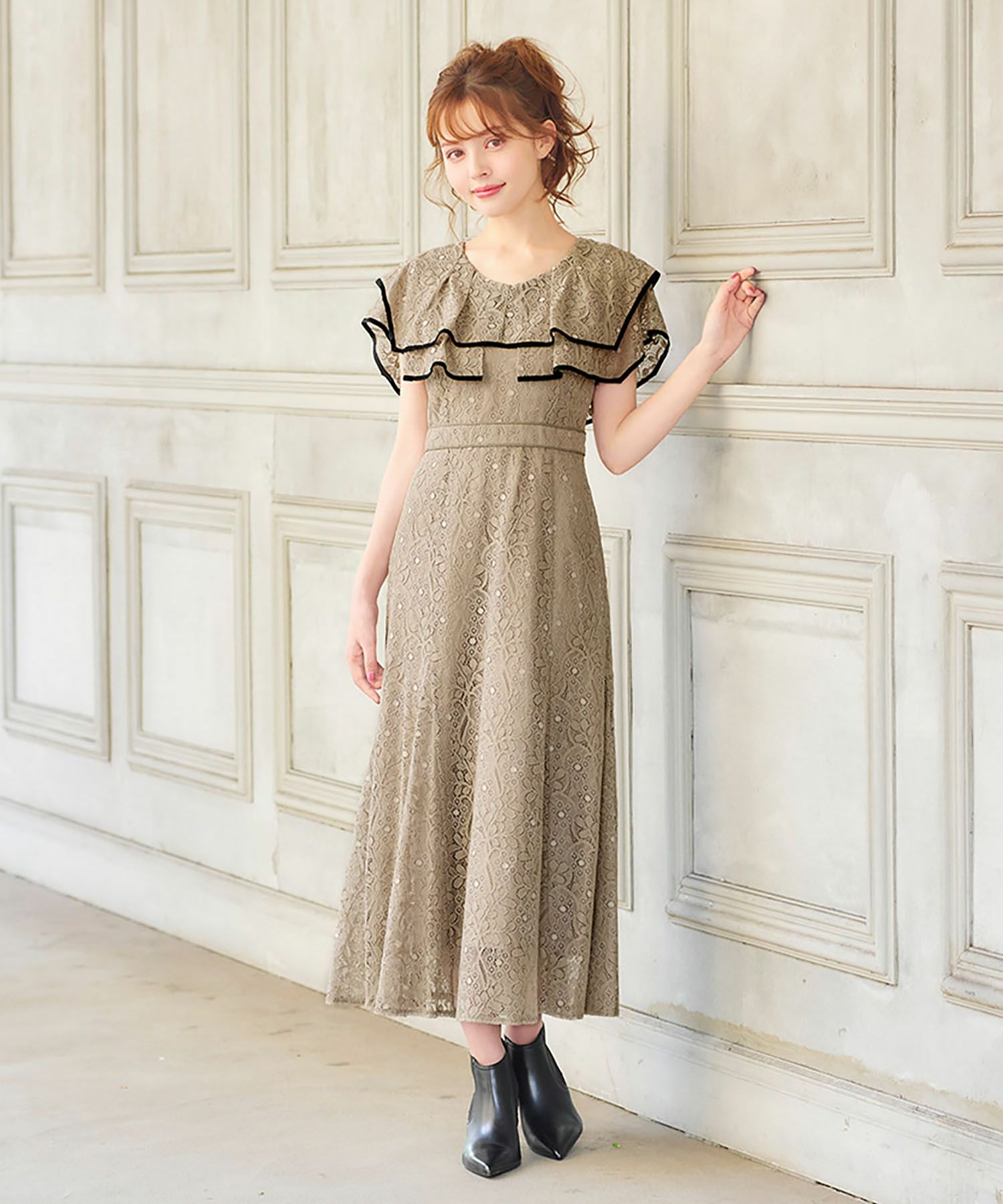今日のみ価格【美品】レースフリルドレス結婚式 お呼ばれ パーティー 