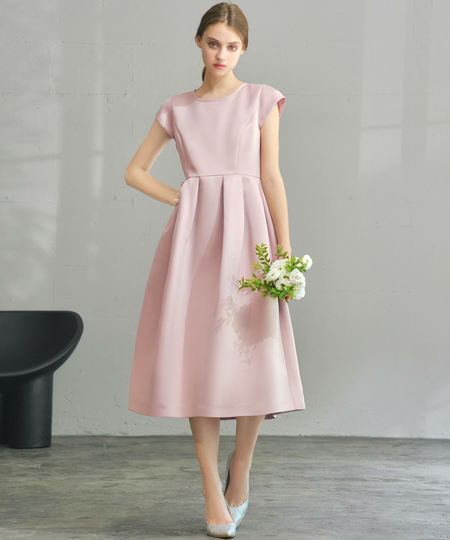 結婚式・お呼ばれ対応 | サテンミモレ丈ワンピースドレス - パーティー  