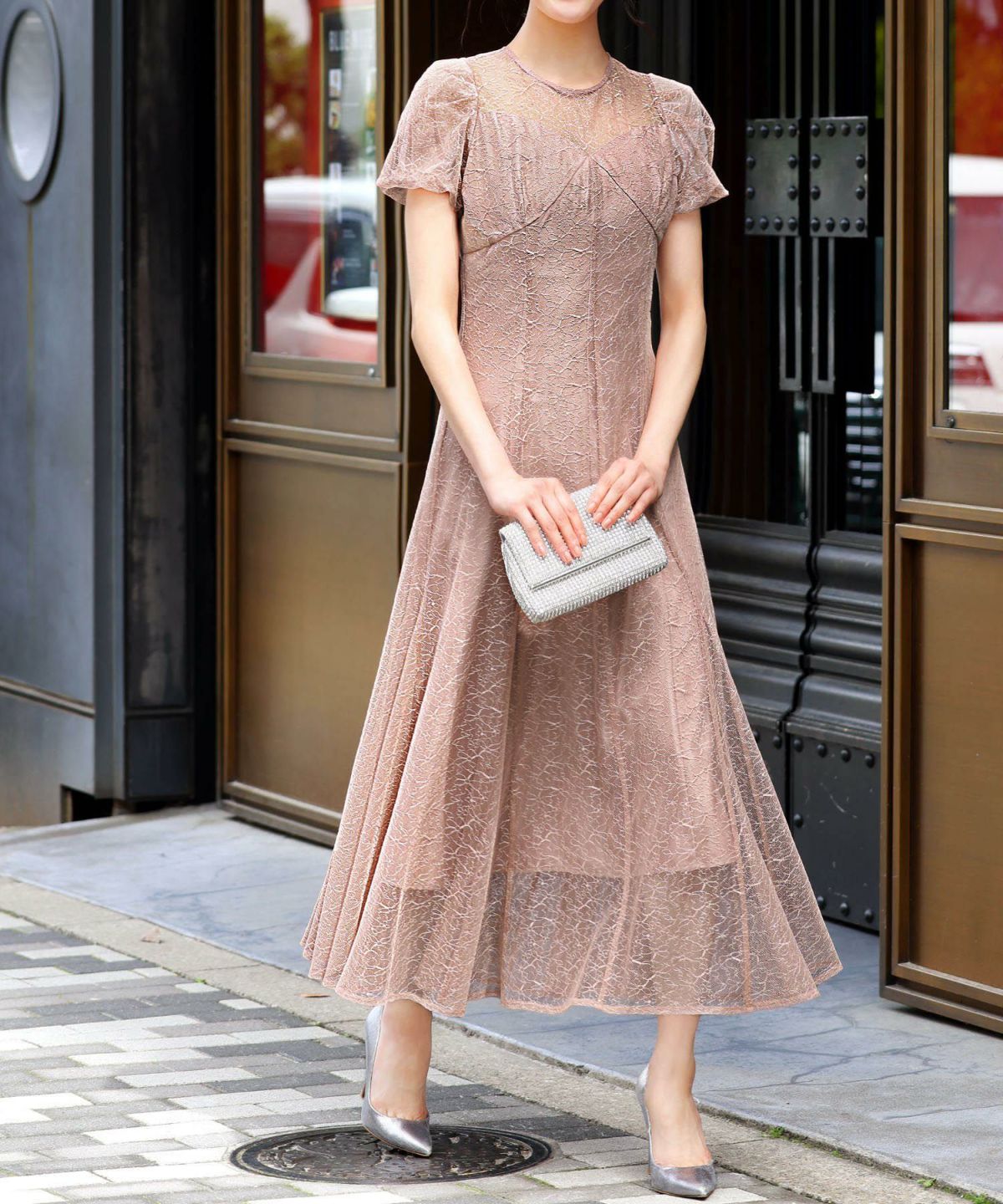 GIRLパフスリーブ総レースロング丈結婚式ワンピースドレス ガール GIRL パフスリーブ総レースロング丈 結婚式 ワンピース