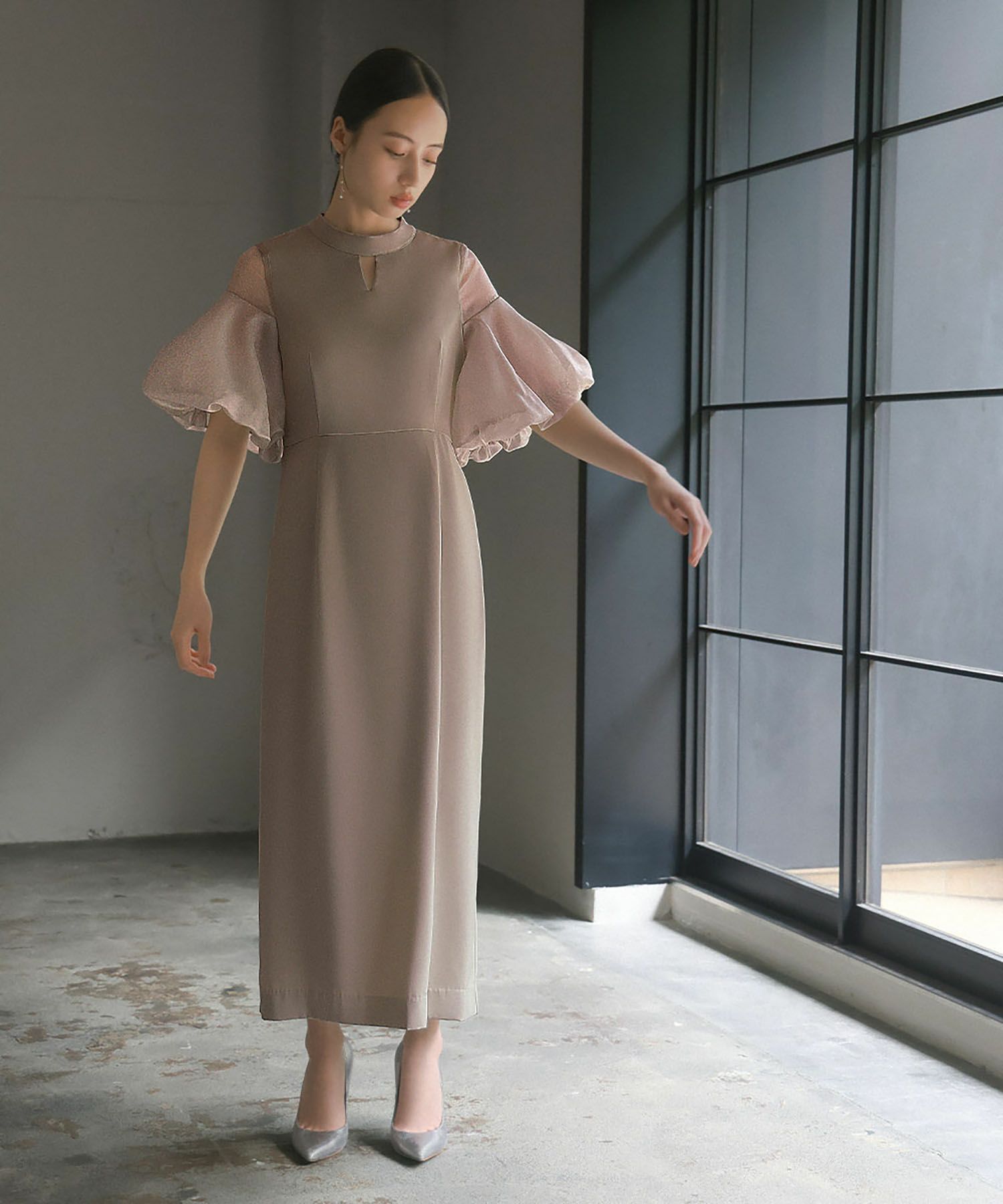 結婚式・お呼ばれ対応 | ボリュームスリーブワンピースドレス 