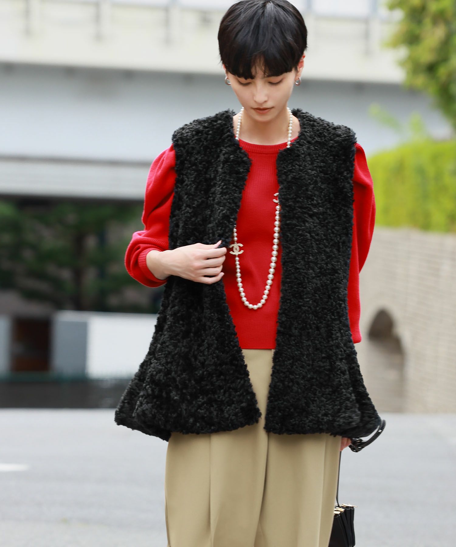 DIANTE ファーベスト　本日発送可能です！ デイリー・カジュアル対応 | Aラインフェイクファーベスト