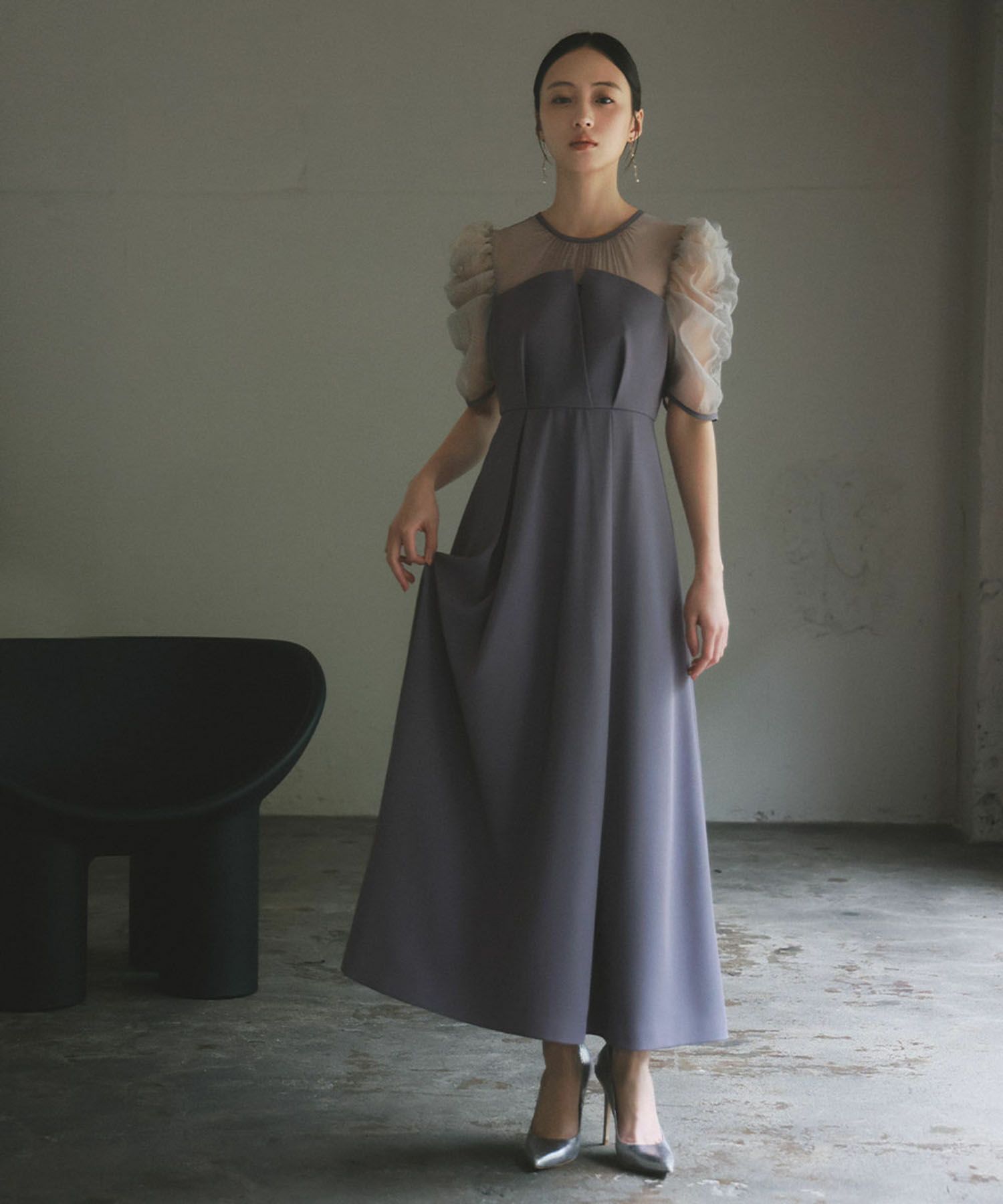 ギャザースリーブタックロング丈結婚式ワンピースドレス　Mサイズ　【fu-628】 000000007540-12-xl.jpg?t=