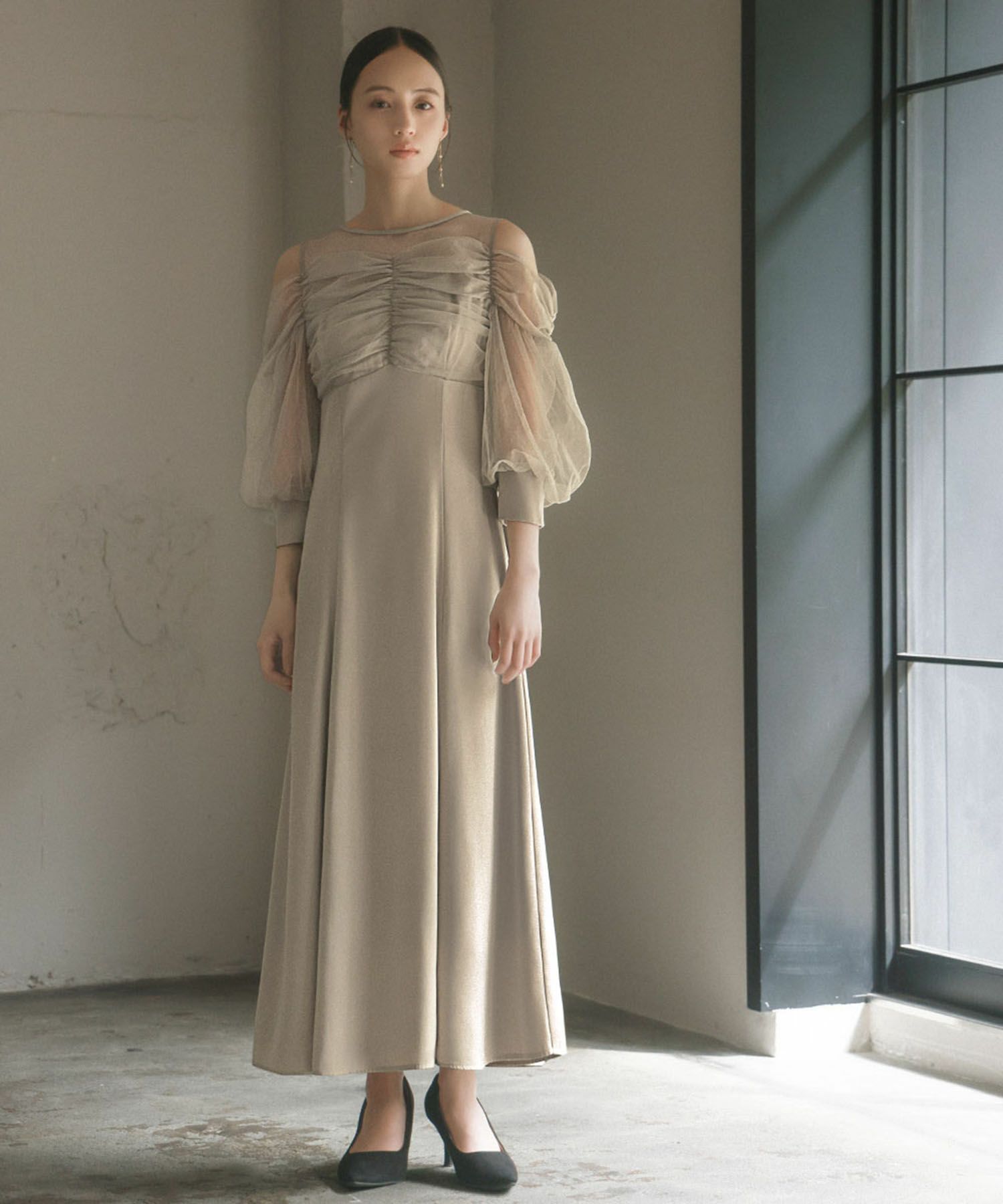 結婚式・お呼ばれ対応 | オープンショルダーワンピースドレス 