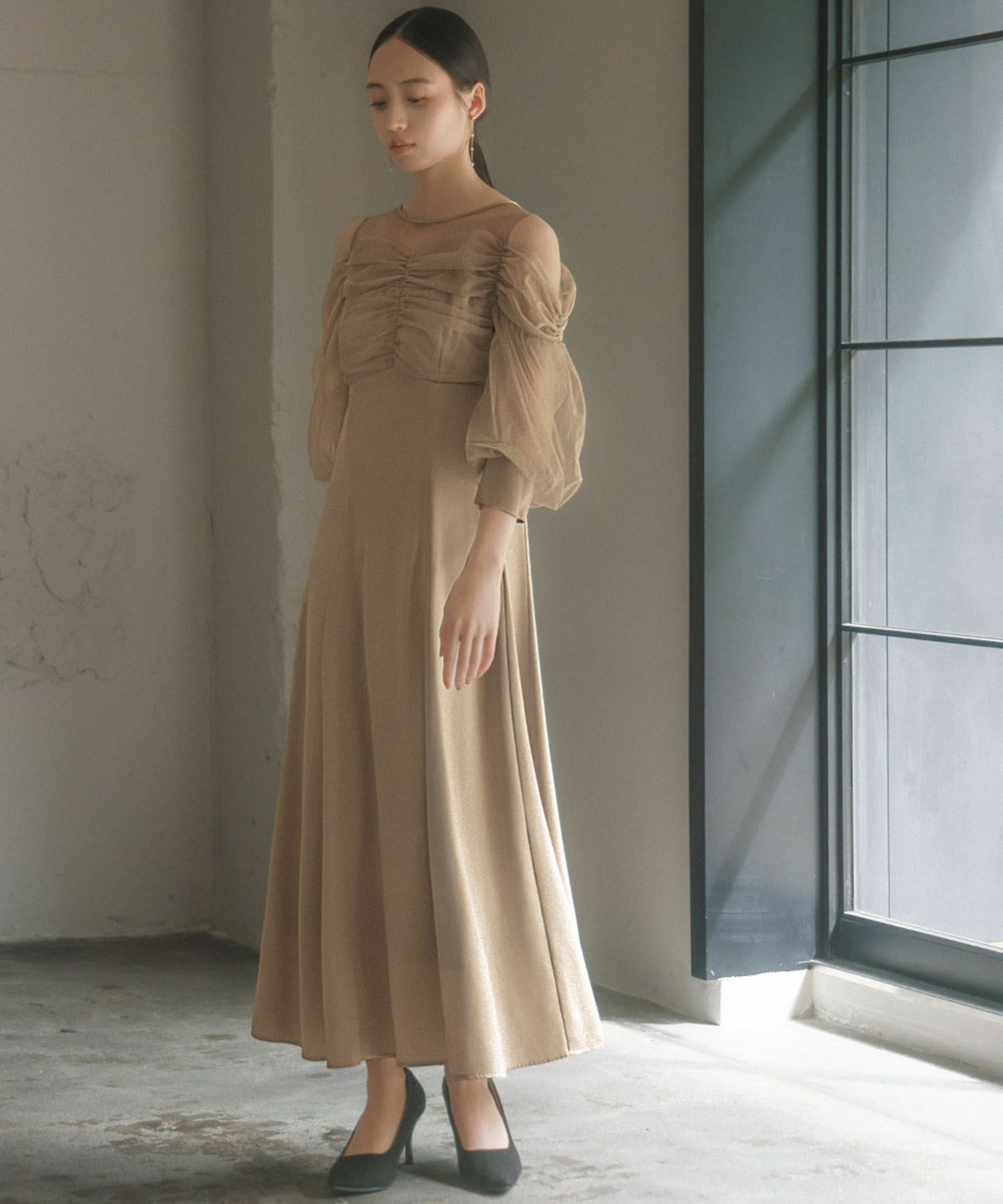 結婚式・お呼ばれ対応 | オープンショルダーワンピースドレス 