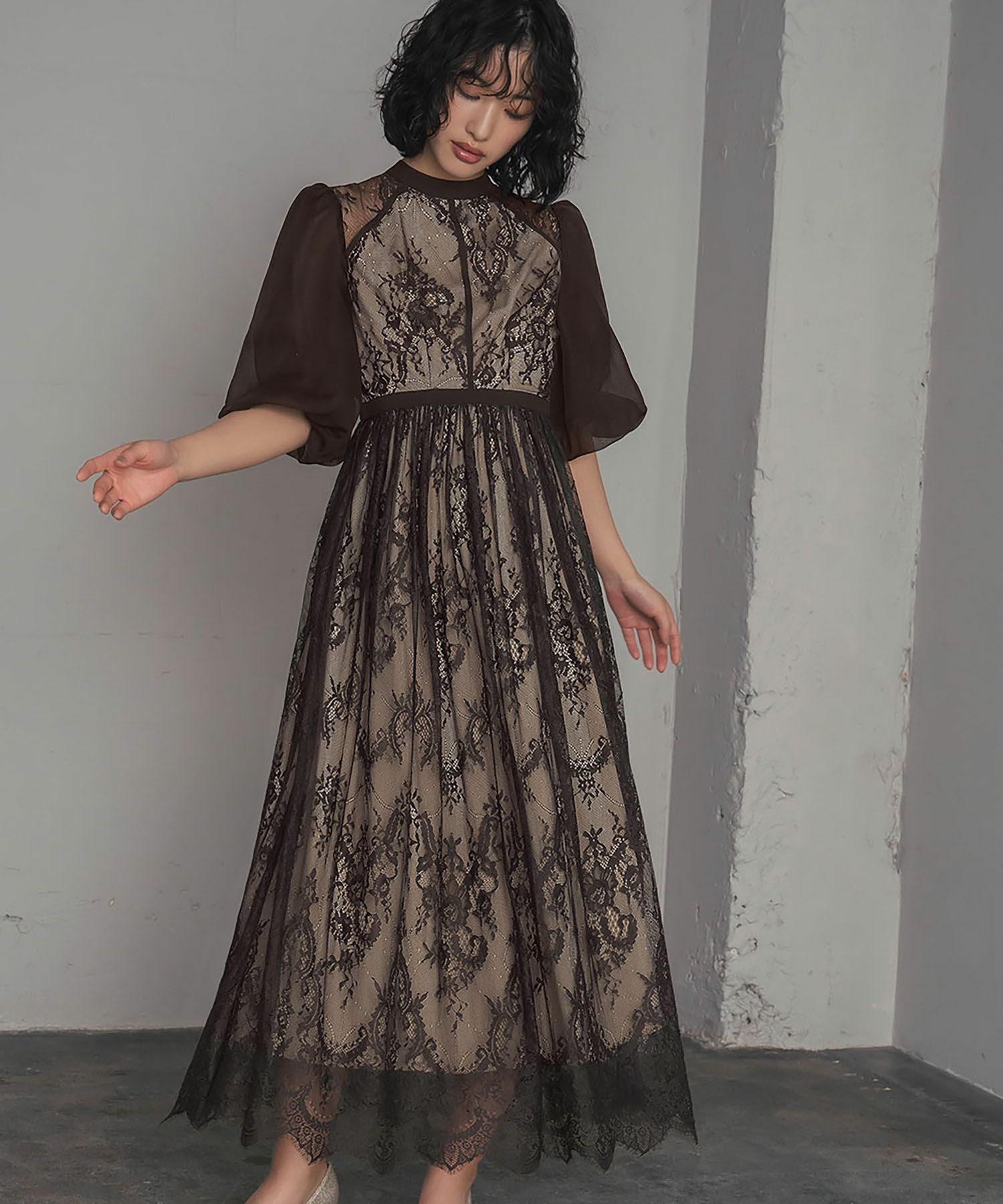 結婚式・お呼ばれ対応 | 総レースロング丈パーティードレス 