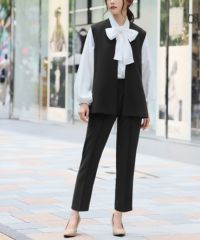 Flolia セットアップ 「3点セット」Vネックロングジレ・ボウタイ