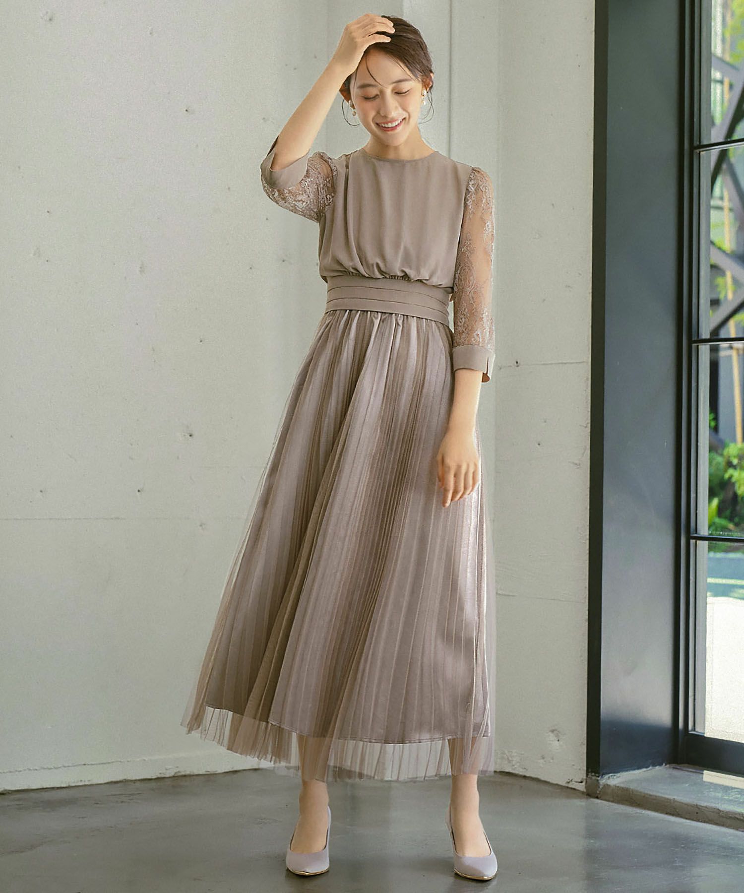 結婚式・お呼ばれ対応 | レース×チュールプリーツドレス - パーティー 