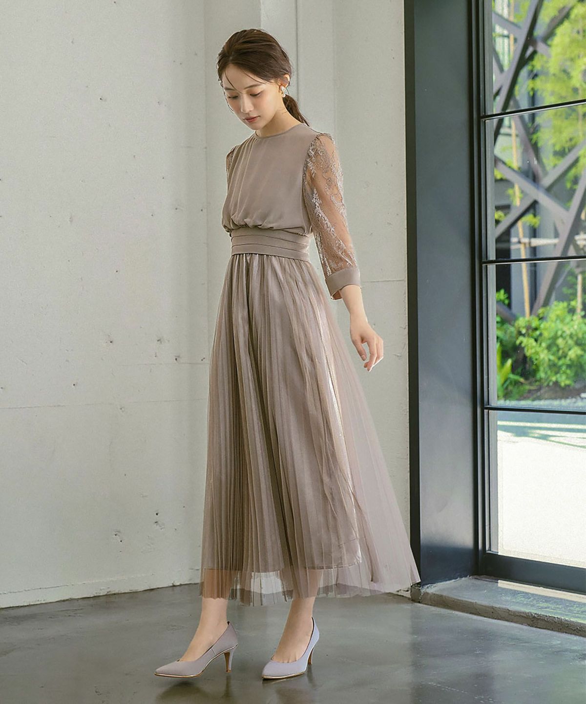 結婚式・お呼ばれ対応 | レース×チュールプリーツドレス - パーティー 