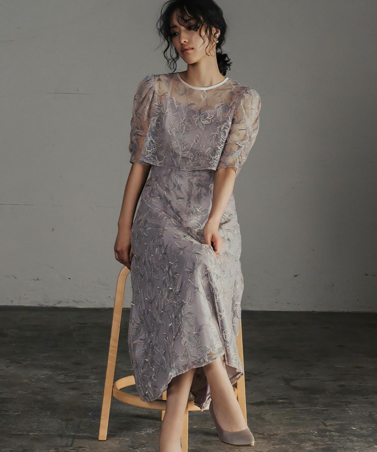 刺繍レースブラウスキャミワンピースセットドレス 結婚式 お呼ばれワンピース niana ドレス リーフ刺繍レースブラウスキャミワンピースセット
