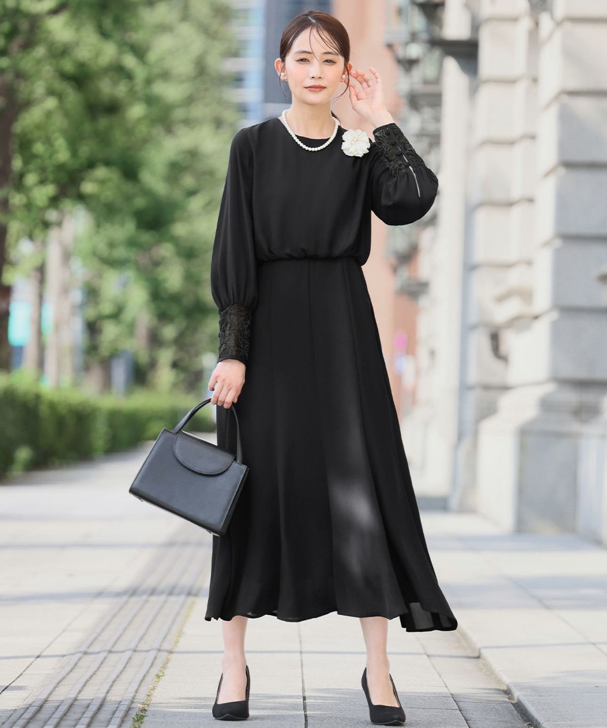 極美品】ハロッズ、Harrods花柄レース黒ワンピース、 セレモニー
