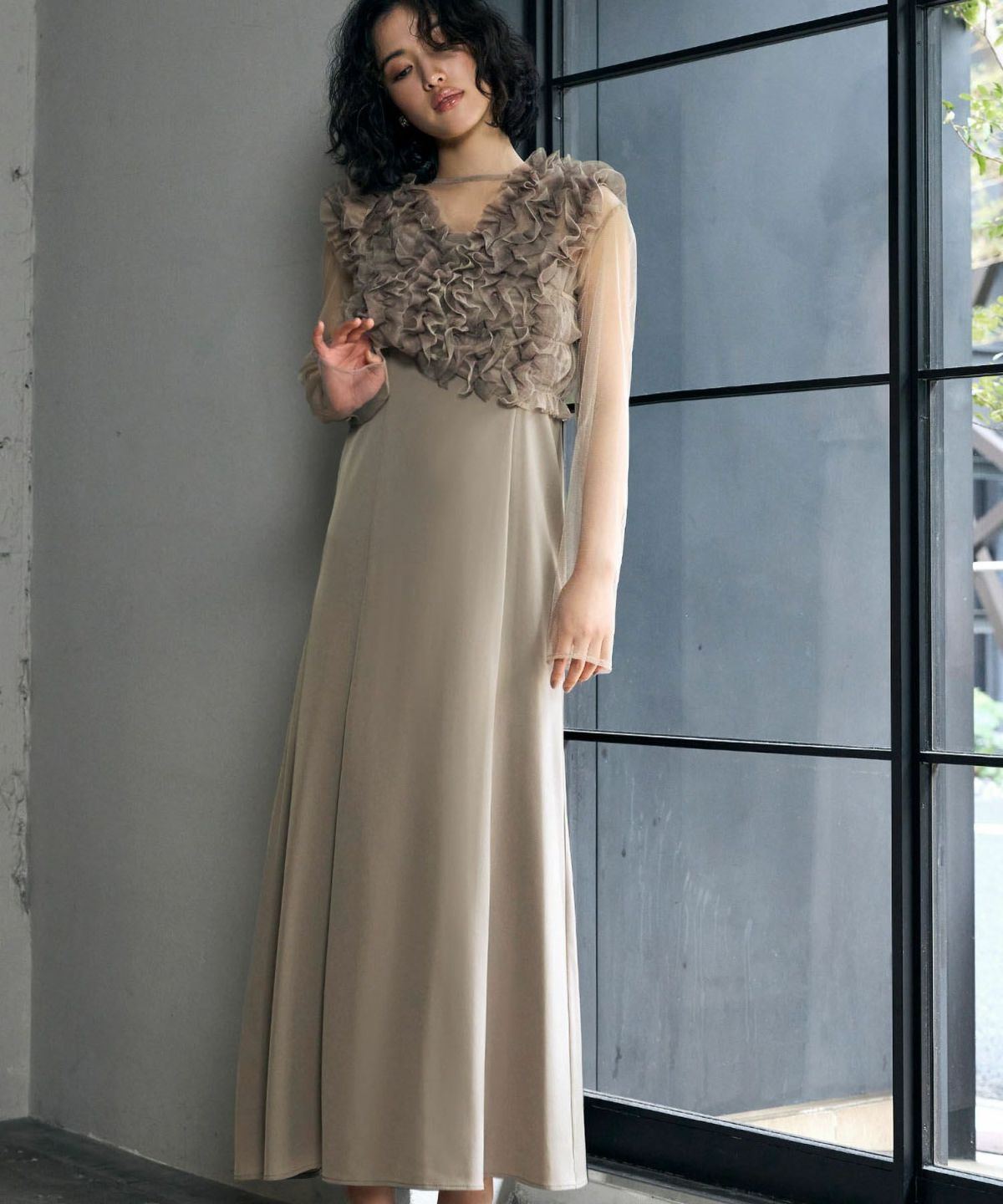 Ezick Lady set フリルチュールドレス 黒 オケージョン結婚式M 結婚式・お呼ばれ対応 | 2点セットワンピースドレス