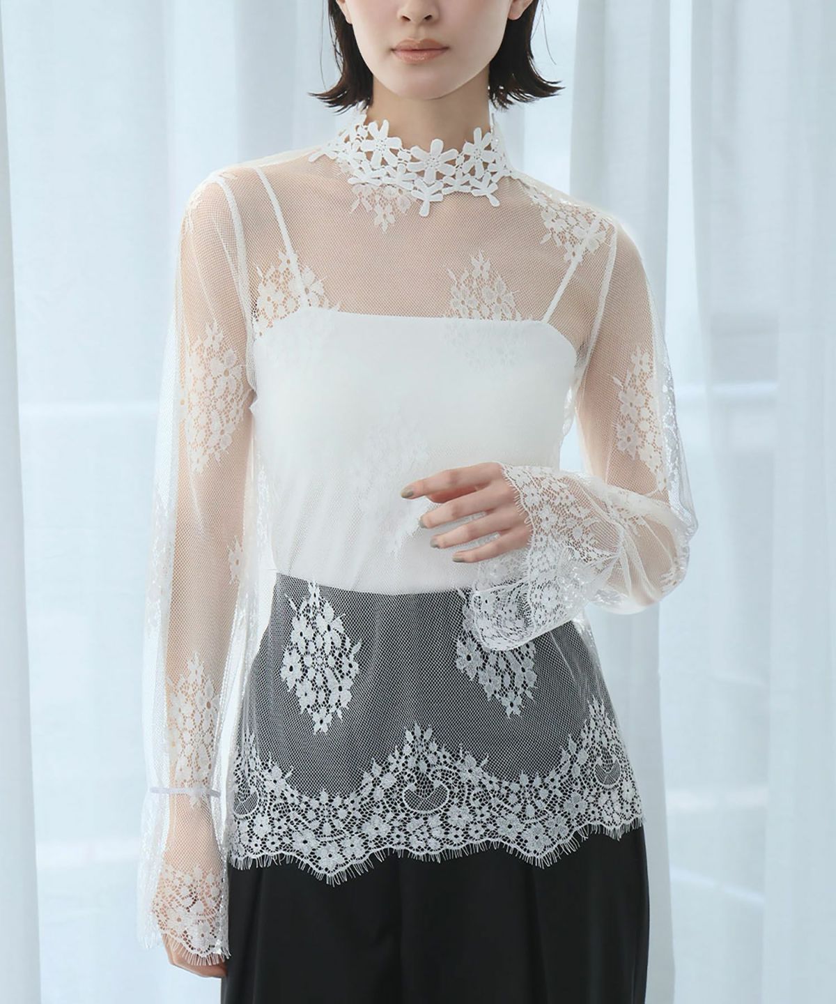 2024 お歳暮【公式】 - 人気ブランド 結婚式・お呼ばれ対応 | 花柄チュールレースシアーブラウス トップス