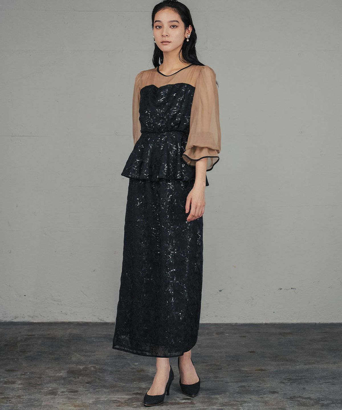Mac Duggal*華やかなデザイン*花柄*スパンコール*ミディ丈ドレス 結婚式・お呼ばれ対応 | スパンコール&花柄パーティードレス