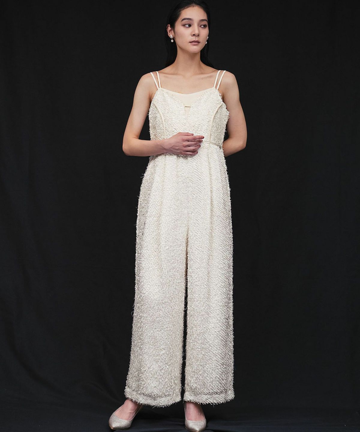 極美品:GIRL オフショルダーオールインワン パンツドレス 大きい 2L 結婚式・お呼ばれ対応 | パイピングオールインワンパンツドレス