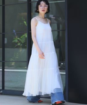☆半袖☆ティアード チュール ロング丈 ワンピ パーティ ドレス デイリー・カジュアル対応 | チュールティアードロング