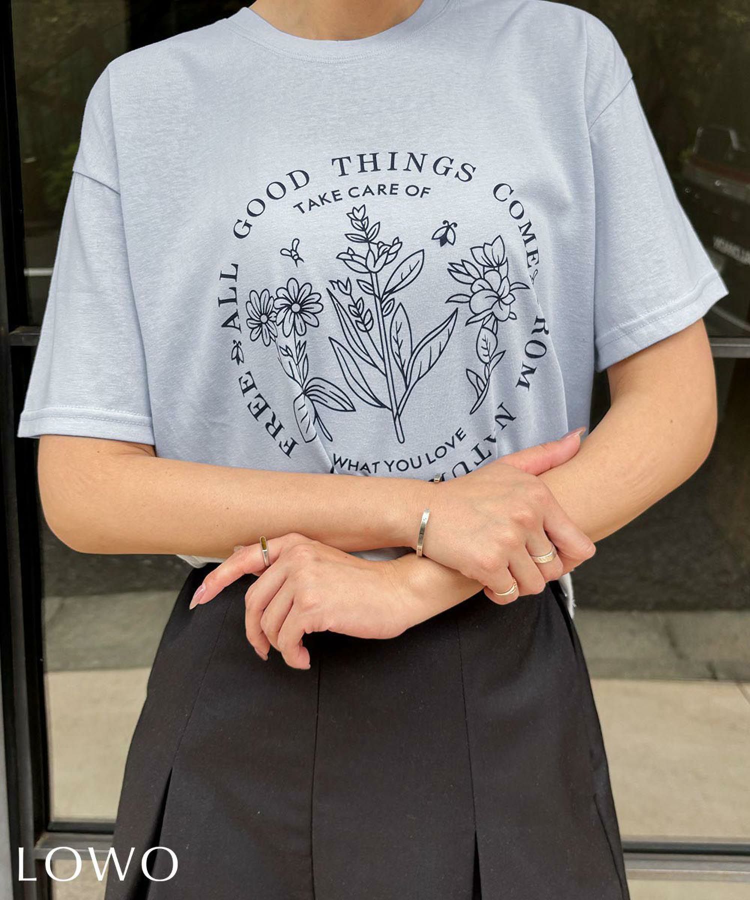 デイリー・カジュアル対応 | 綿混フロントプリントTシャツ