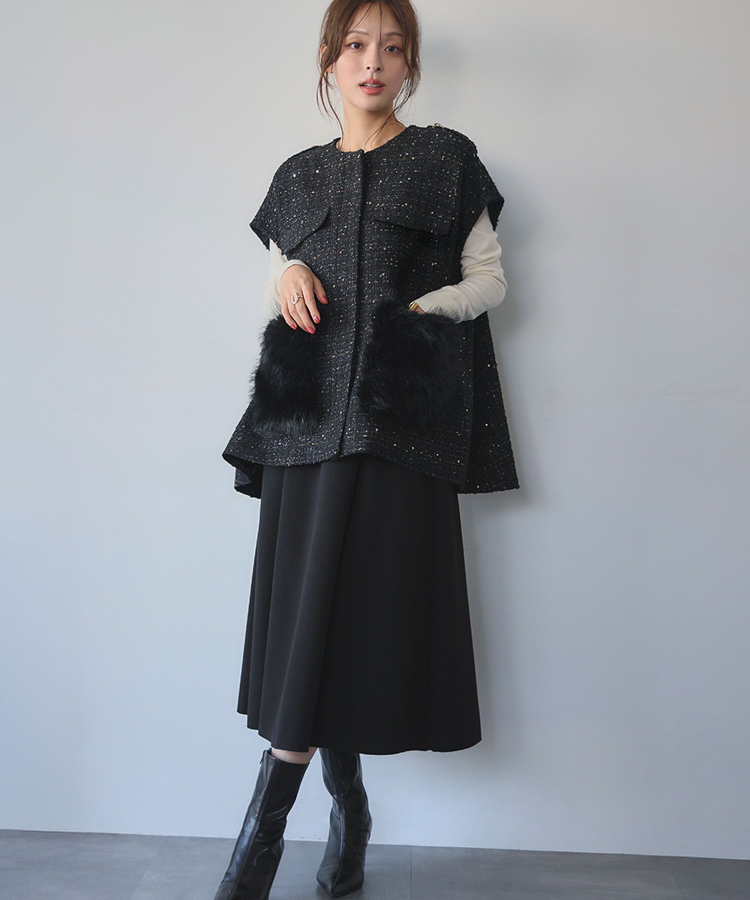 MARページ　黒ツイードジレ crie conforto】ミックスツイードジレ｜WOMEN｜254HST30-024B｜AZUL BY