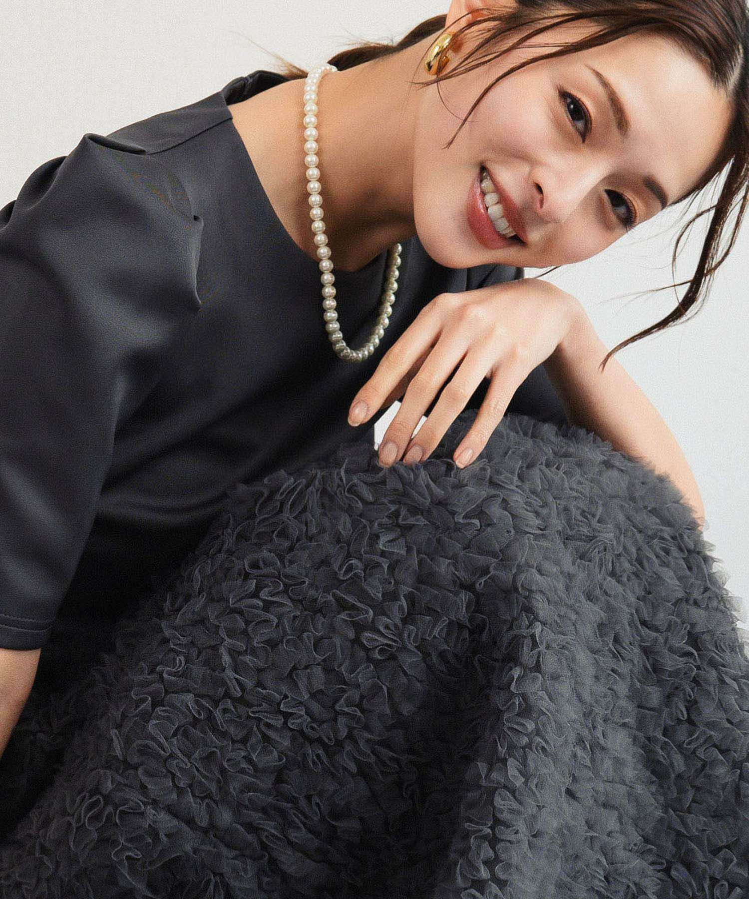ANDRÉSD ドット柄袖付きパーティードレス 結婚式・お呼ばれ対応 | トップス＆スカート2点セットドレス